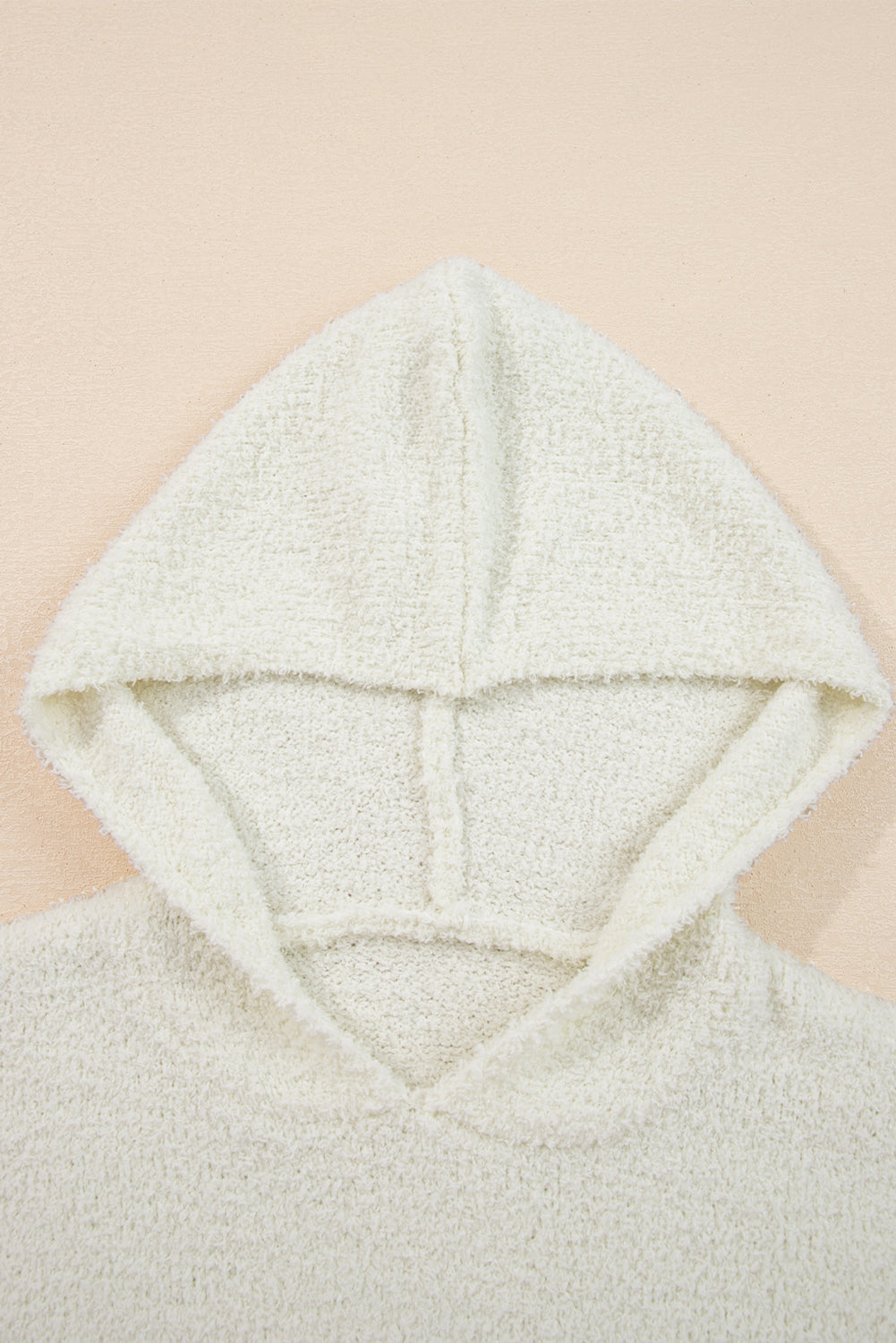 White Multicolored Striped Accent Hooded Popcorn Sweater