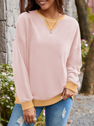 Lovelet Contrast Round Neck Long Sleeve Sweatshirt