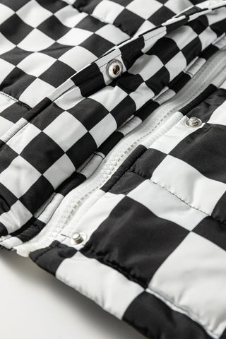 Brown Double Checked Stand Collar Cropped Puffer Vest