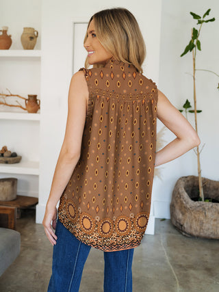 FAM-FAM Frill Printed Mock Neck Top