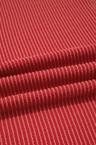 Fiery Red Twist Ribbed Tunic Round Neck Bracelet Sleeve Plus Size Blouse