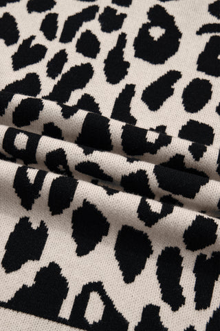 Black Leopard Print High Neck Short Sleeve Sweater