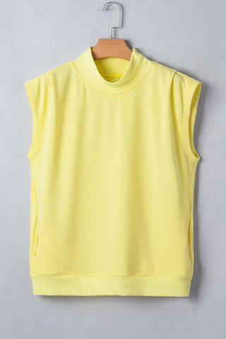 Racing Red Solid Color High Neck Cap Sleeve Loose Top