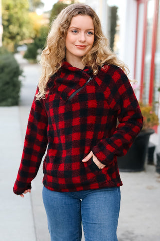 Cozy in Plaid Red Sherpa Sweater