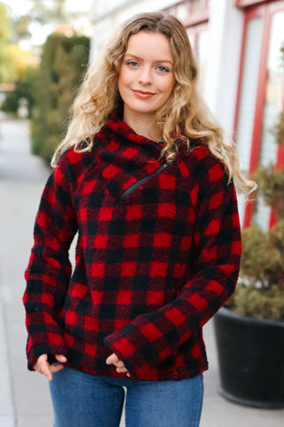 Cozy in Plaid Red Sherpa Sweater