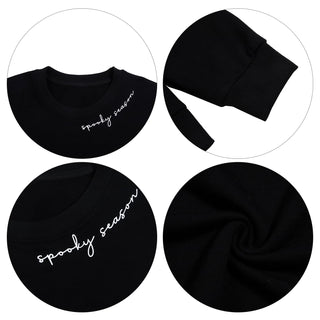 Black Spooky Season Halloween Ghost Printed Drop Shoulder Sweatshirt