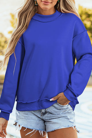 Black Oversize Drop Shoulder Reversible Mock Neck Sweatshirt