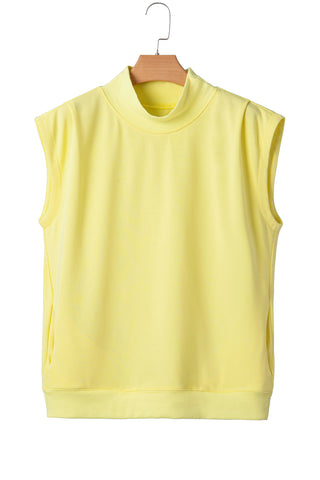 Racing Red Solid Color High Neck Cap Sleeve Loose Top