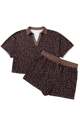 Brown Plus Size Leopard Short Set