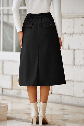 Coffee Front Slit Shift High Waist Midi Skirt