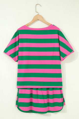 Yellow Stripe Dolman Tee Drawstring Skort Athletic 2pcs Set