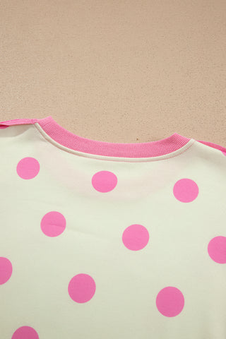 White Polka Dot Contrast Patchwork Round Neck Baggy Sweatshirt