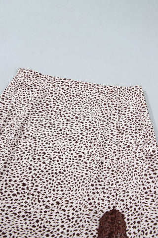 Brown Cheetah Print Trim Split Long Western Skirt