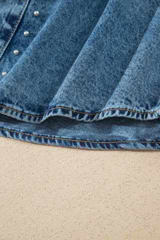 Sail Blue Rivet Embellished Western Style Regular Fit Long Sleeve Denim Jacket