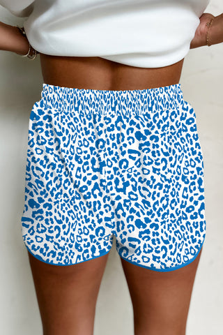 White Leopard Elastic Waistband Lace up Contrast Trim Casual Shorts