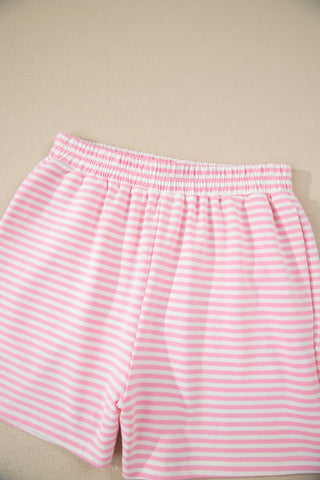 Green Stripe Oversize Mock Neck Sweatshirt and Shorts Set