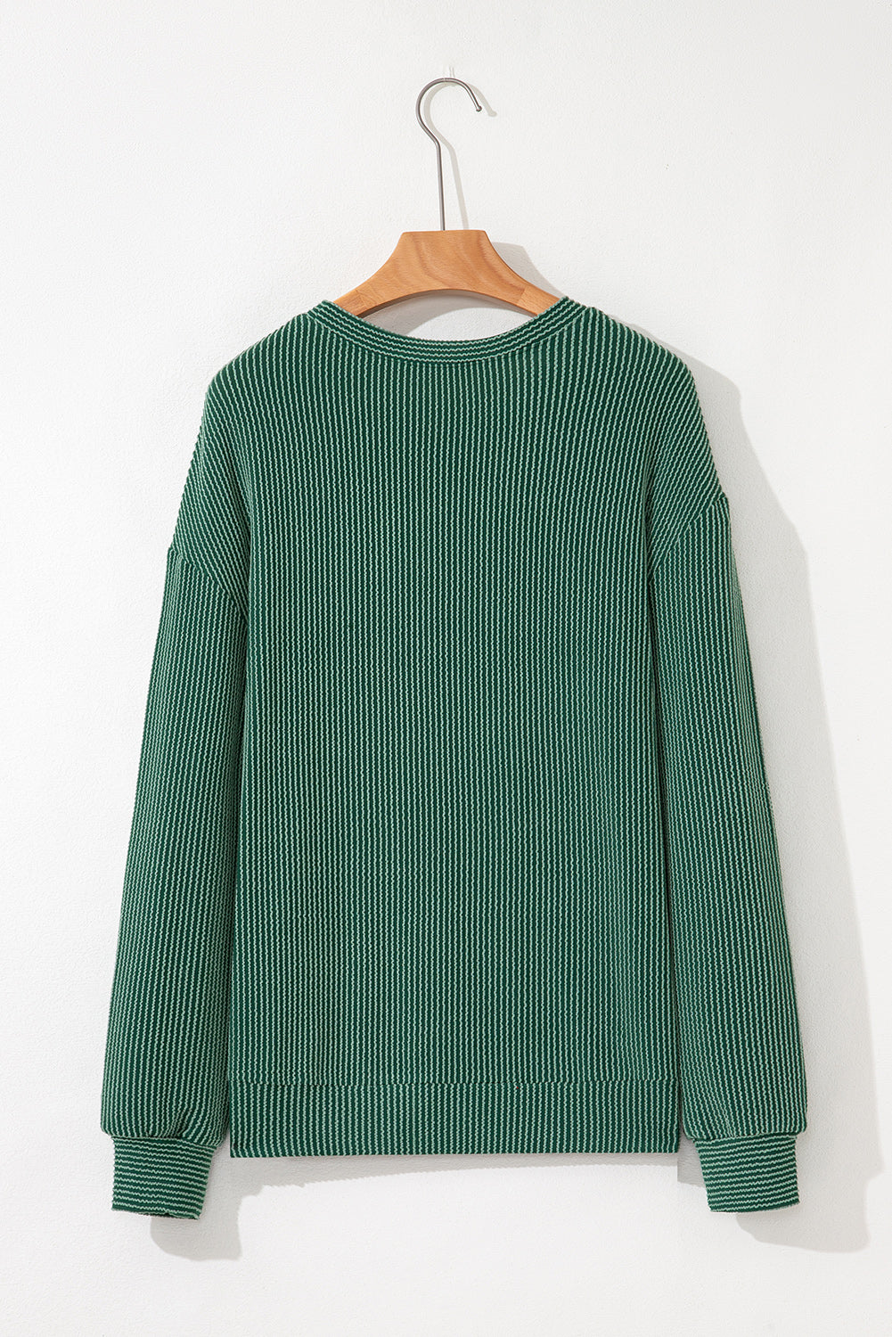 Blackish Green Twisted Rib Outlined Merry Letter Graphic Loose Long Sleeve Top