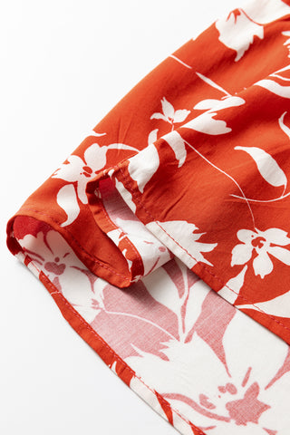 Blue Boho Floral Print Lettuce Trim 3/4 Sleeve Mini Dress