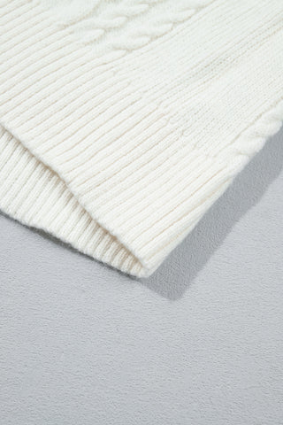 Beige Solid Color Cable Detail Knit Loose Round Neck Sweater
