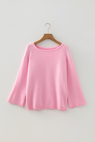 White Solid Color Knit Loose Bracelet Sleeve Dolman Sweater