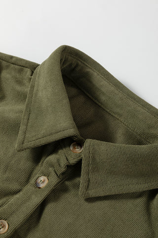 Vineyard Green Corduroy Half Button Collared Long Sleeve Mini Dress