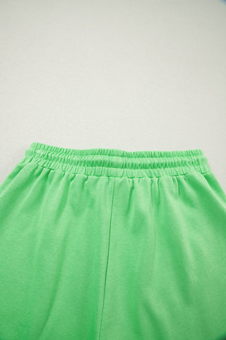 Light Blue Solid Color Puffy Loose Top Drawstring Shorts 2pcs Outfit