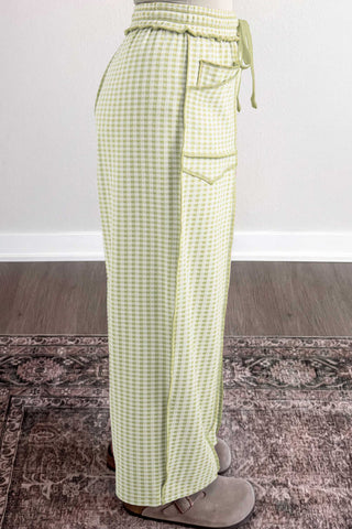 Red Plaid Contrast Trim Drawstring Elastic Waist Shift Pants