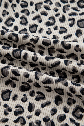 Brown Leopard Print Quarter Zip Corduroy Sweatshirt