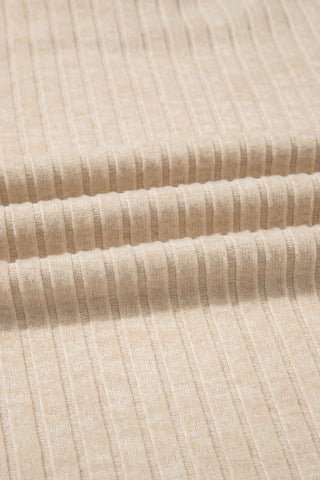 Apricot Solid Color Ribbed Knit Cowl Neck Long Sleeve Top