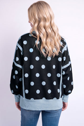 White Polka Dot Contrast Patchwork Round Neck Baggy Sweatshirt