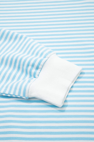 Green Stripe Oversize Mock Neck Sweatshirt and Shorts Set