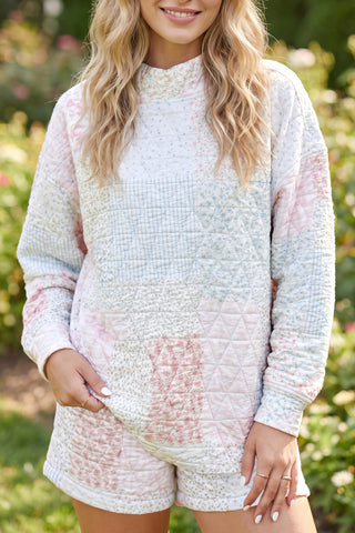 Multicolour Floral Quilted Mock Neck Top and Short Set