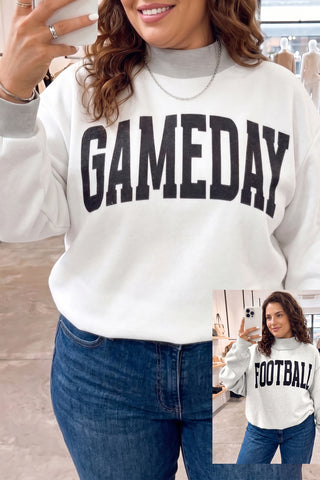 Light Grey GAME DAY/ FOOTBALL Letter Print Reversible Plus Size Sweatshirt