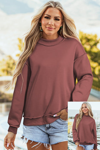 Red Dahlia Oversize Drop Shoulder Reversible Mock Neck Sweatshirt