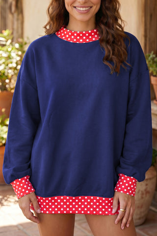 Dark Green Colorblock Polka Dot Contrast Trim Oversized Sweatshirt