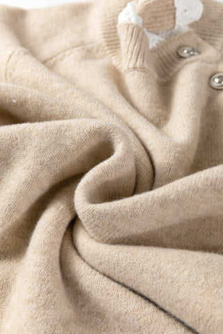 Parchment Button Lace Detail Raglan Sleeve Shift Mini Sweater Dress