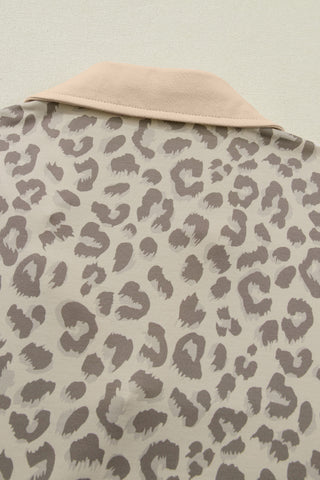 Rose V Neck Collar Leopard Printed 2pcs Short Set