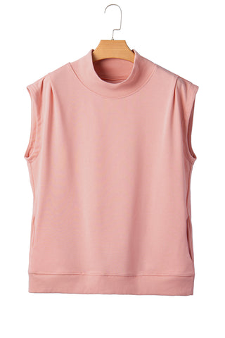 Racing Red Solid Color High Neck Cap Sleeve Loose Top