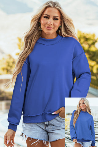 Red Dahlia Oversize Drop Shoulder Reversible Mock Neck Sweatshirt