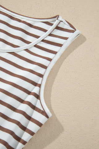 Chestnut Striped Colorblock Patchwork Sleeveless Casual Long Dress