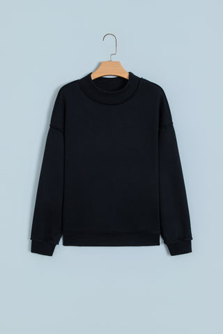 Black Oversize Drop Shoulder Reversible Mock Neck Sweatshirt