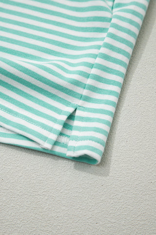 Green Stripe Oversize Mock Neck Sweatshirt and Shorts Set