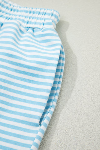 Green Stripe Oversize Mock Neck Sweatshirt and Shorts Set