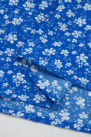 Blue Ditsy Floral Print Smocked Square Neck Ruffle Short Sleeve Dress