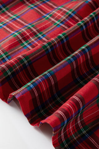 Red Plaid Print Contrast Trim V Neck Short Sleeve Blouse