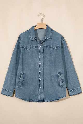 Dusk Blue Western Long Sleeve Shirt Collar Tunic Denim Jacket