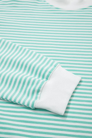 Green Stripe Oversize Mock Neck Sweatshirt and Shorts Set