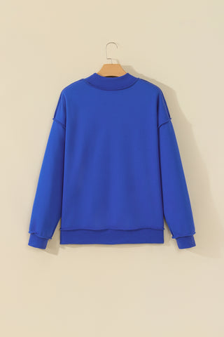 Black Oversize Drop Shoulder Reversible Mock Neck Sweatshirt