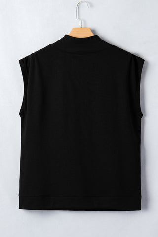 Racing Red Solid Color High Neck Cap Sleeve Loose Top