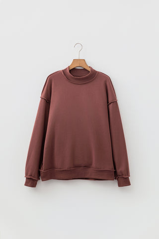 Red Dahlia Oversize Drop Shoulder Reversible Mock Neck Sweatshirt